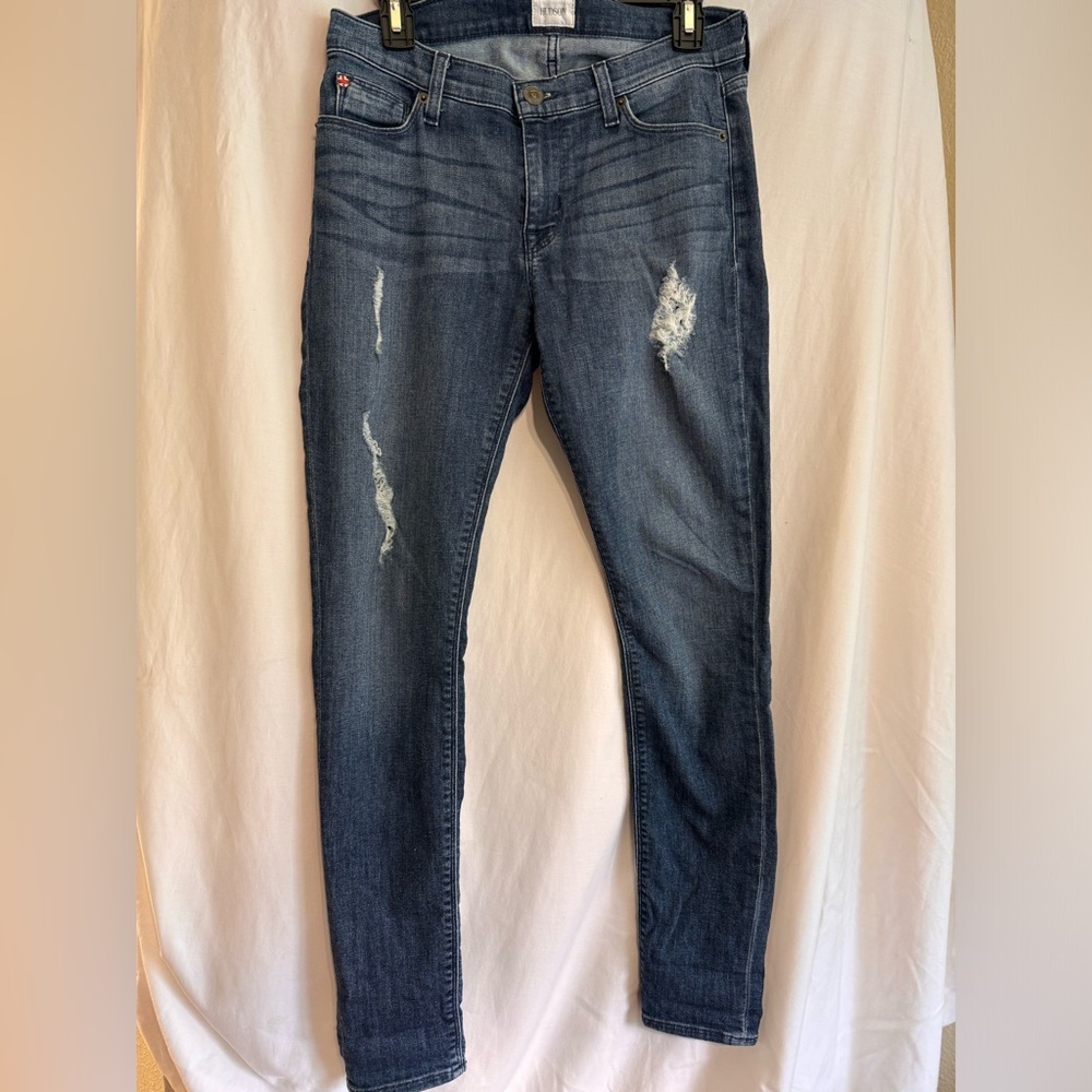 HUDSON Krista Super Skinny Women’s Distressed Zip Up 5 Pocket Blue Jeans Size 28